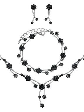 Cute Leaf Vine Flower-Shaped Necklace Earrings Sets Formal Jewelry Accessories P